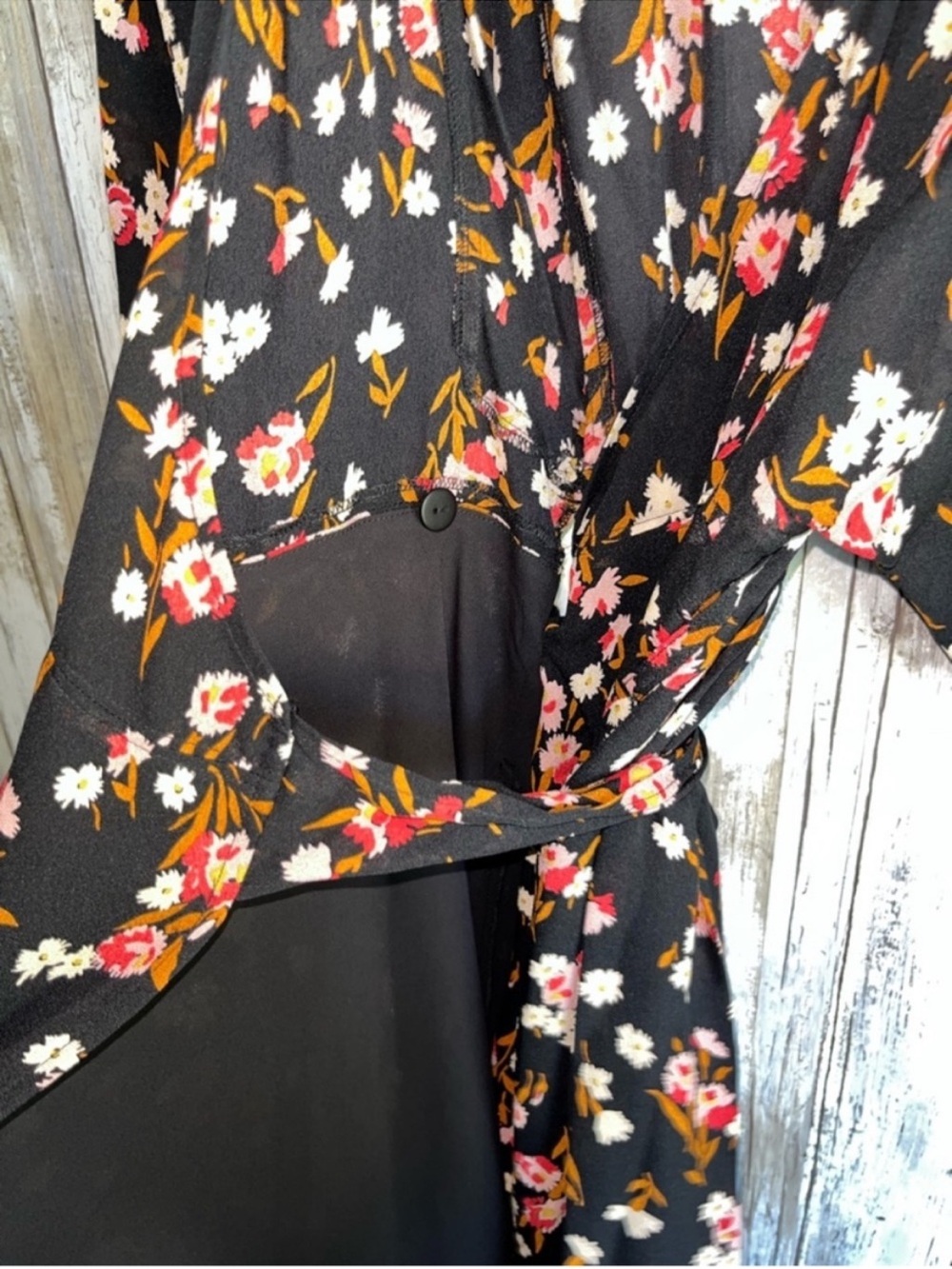 A.L.C Carlo Silk Wrap Dress Black Pink Floral Long Sleeve V-Neck Tie Waist Mini - Picture 4 of 8